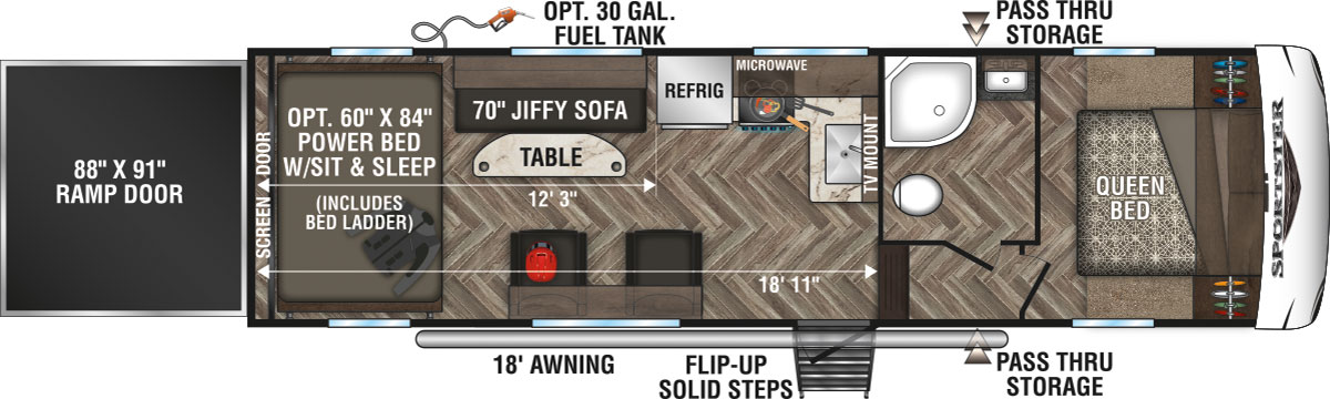 2020 KZ RV Sportster 280TH Fifth Wheel Toy Hauler Floorplan