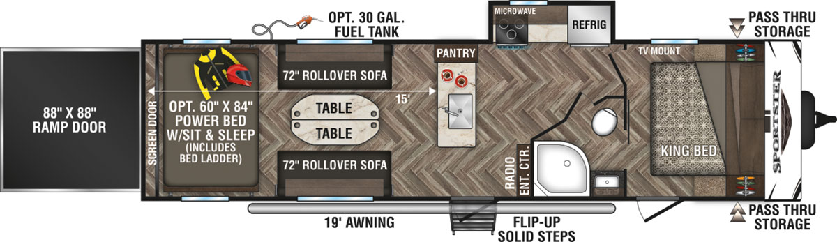 2020 KZ RV Sportster 301THR Travel Trailer Toy Hauler Floorplan