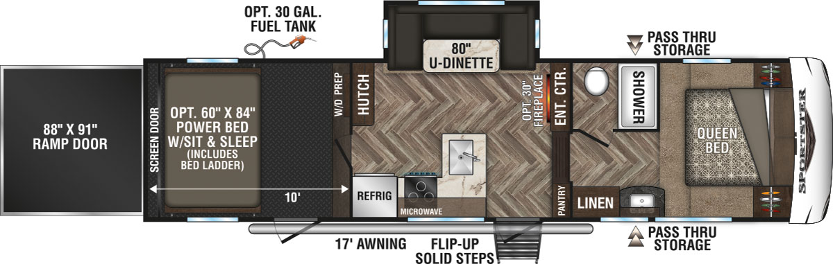 2020 KZ RV Sportster 311TH10 Fifth Wheel Toy Hauler Floorplan