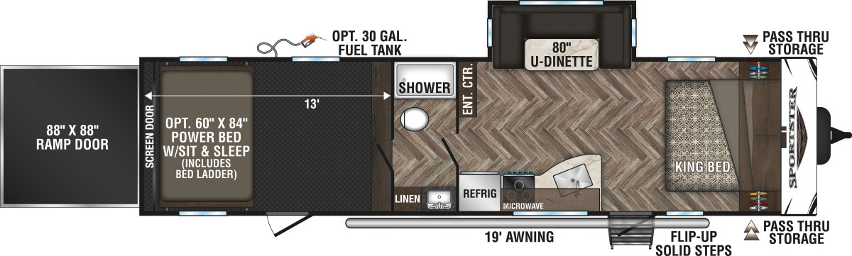 2020 KZ RV Sportster 321THR13 Travel Trailer Toy Hauler Floorplan