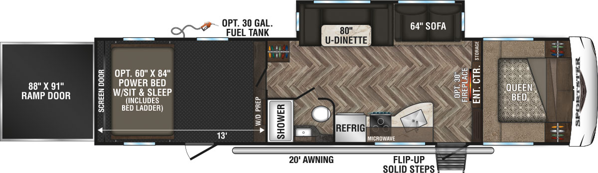 2020 KZ RV Sportster 331TH13 Fifth Wheel Toy Hauler Floorplan