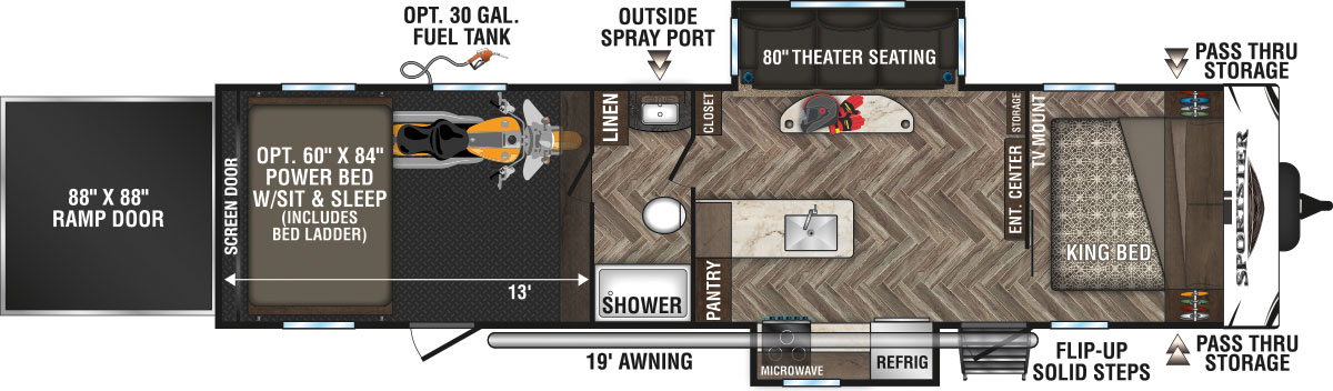 2020 KZ RV Sportster 342THR13 Travel Trailer Toy Hauler Floorplan