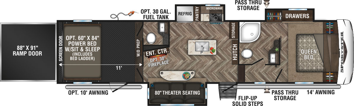 2020 KZ RV Sportster 343TH11 Fifth Wheel Toy Hauler Floorplan