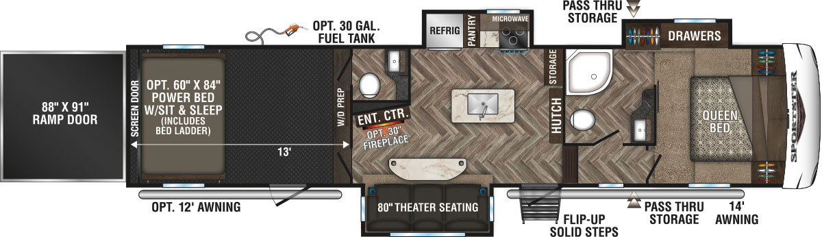 2020 KZ RV Sportster 353TH13 Fifth Wheel Toy Hauler Floorplan