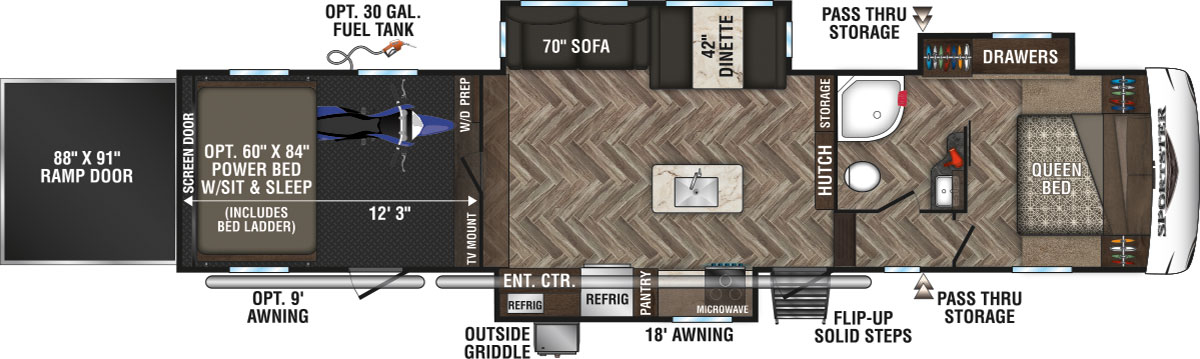 2020 KZ RV Sportster 363TH12 Fifth Wheel Toy Hauler Floorplan