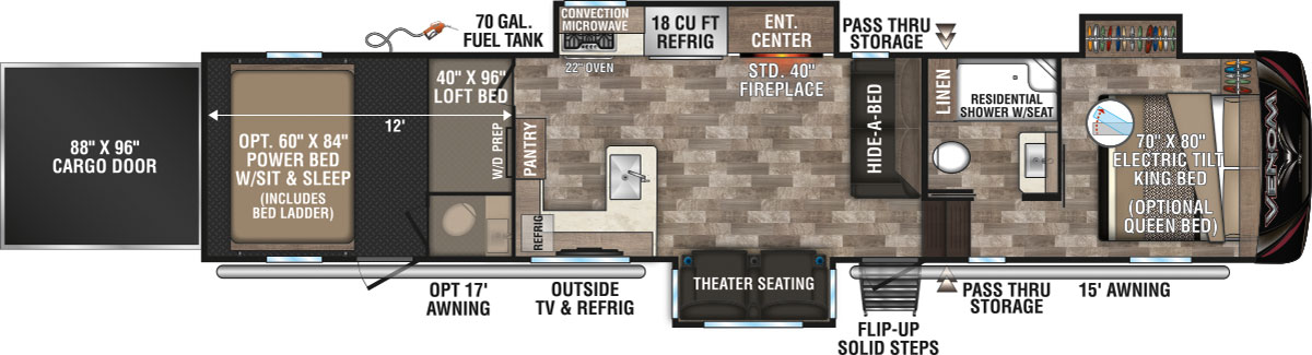 2020 KZ RV Venom 4012TK Fifth Wheel Toy Hauler Floorplan