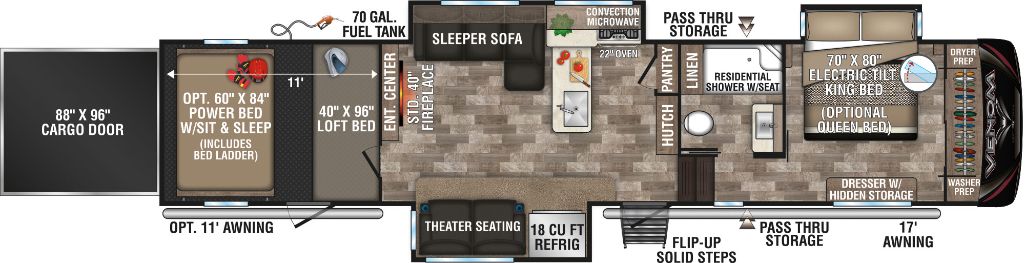 2020 KZ RV Venom 3911TK Fifth Wheel Toy Hauler Floorplan Theater Seating Option