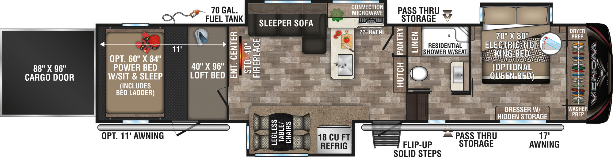 2020 KZ RV Venom 3911TK Fifth Wheel Toy Hauler Floorplan