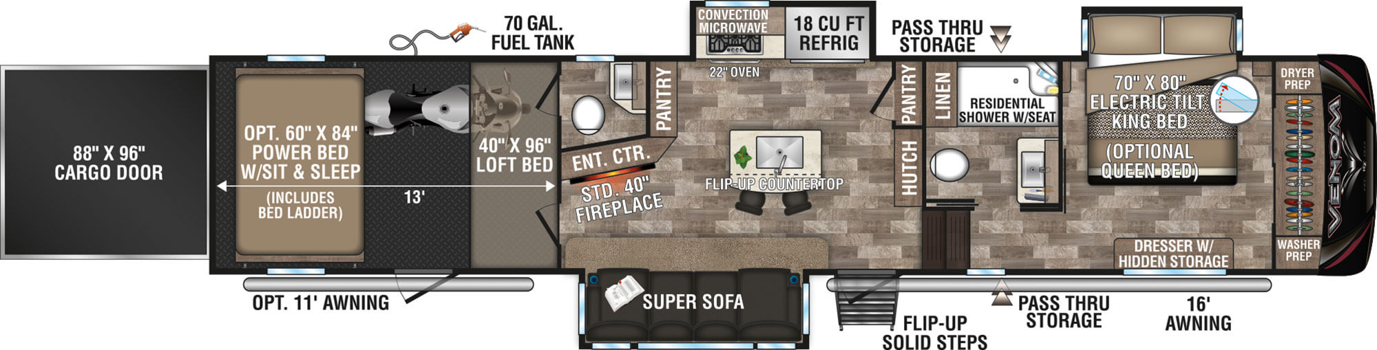 2020 KZ RV Venom 4013TK Fifth Wheel Toy Hauler Floorplan