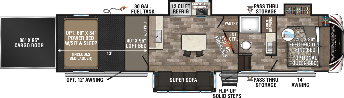 2020 KZ RV Venom V-Series V3413TK Fifth Wheel Toy Hauler Floorplan