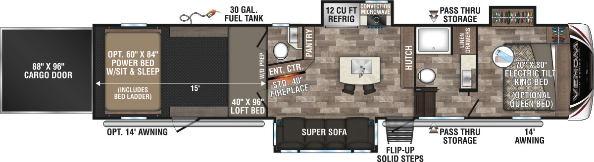 2020 KZ RV Venom V-Series V3815TK Fifth Wheel Toy Hauler Floorplan