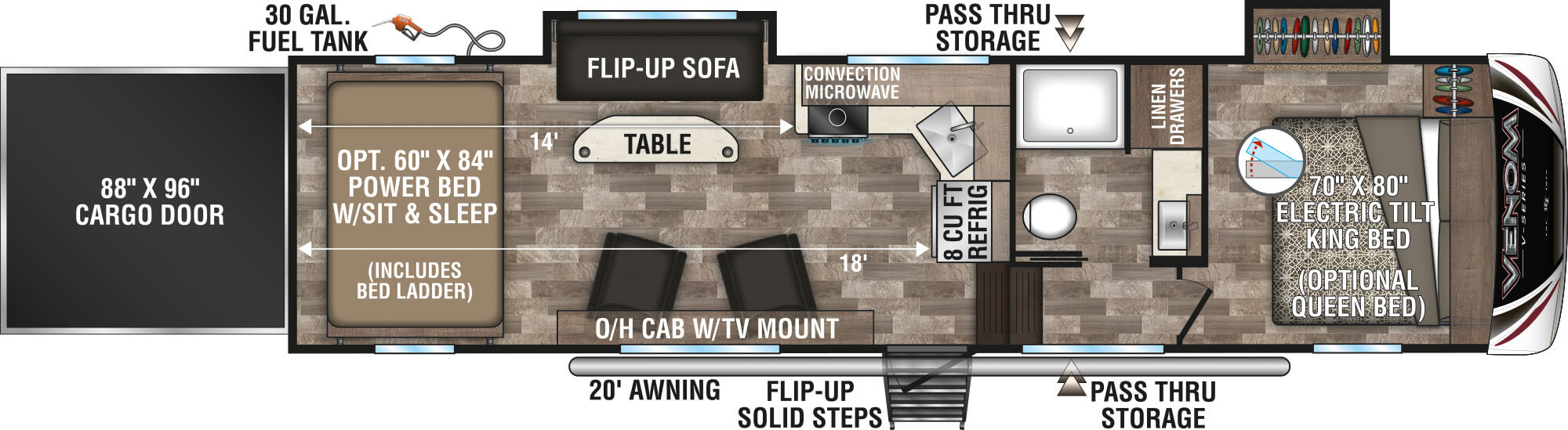 2020 KZ RV Venom V-Series V3214DK Fifth Wheel Toy Hauler Floorplan