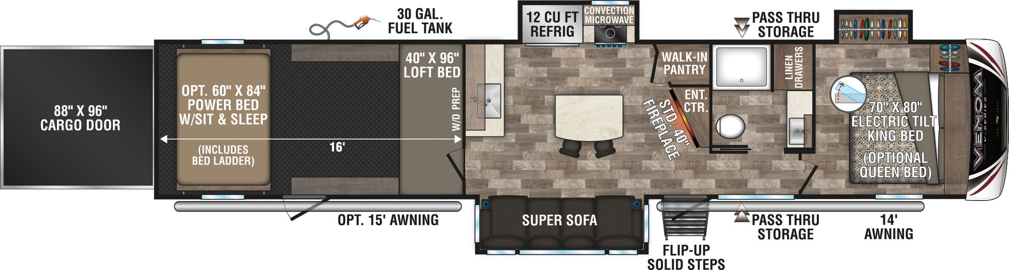 2020 KZ RV Venom V-Series V3916TK Fifth Wheel Toy Hauler Floorplan