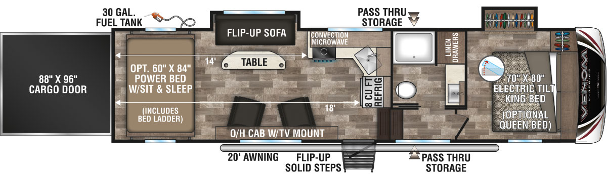 2020 KZ RV Venom V-Series V3214DK Fifth Wheel Toy Hauler Floorplan