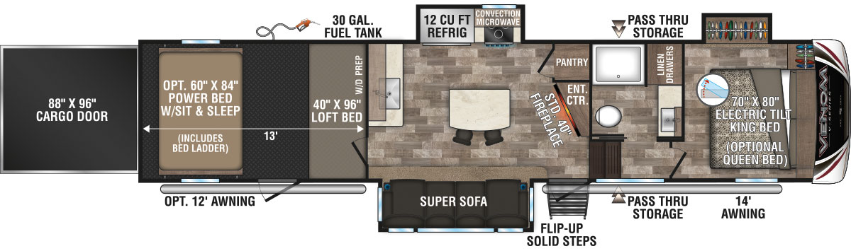 2020 KZ RV Venom V-Series V3413TK Fifth Wheel Toy Hauler Floorplan