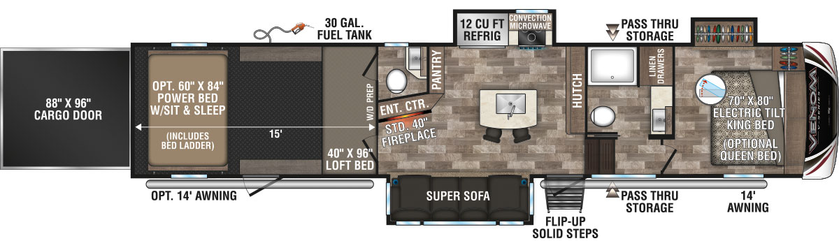 2020 KZ RV Venom V-Series V3815TK Fifth Wheel Toy Hauler Floorplan