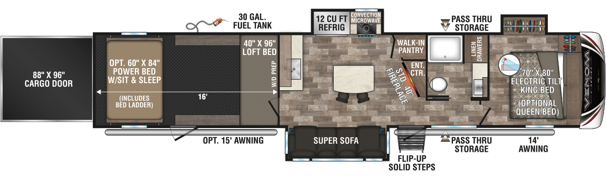 2020 KZ RV Venom V-Series V3916TK Fifth Wheel Toy Hauler Floorplan