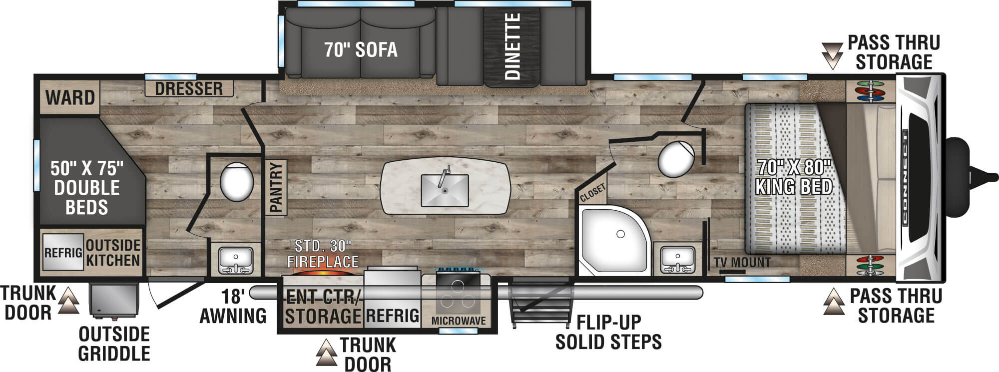 2021 KZ RV Connect C332BHK Travel Trailer Floorplan