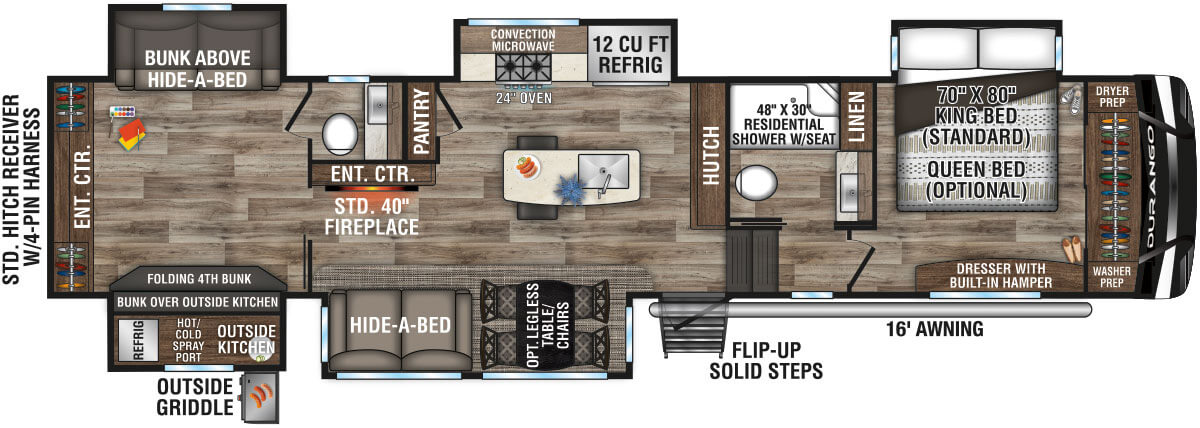 2021 KZ RV Durango D348BHF Fifth Wheel Floorplan