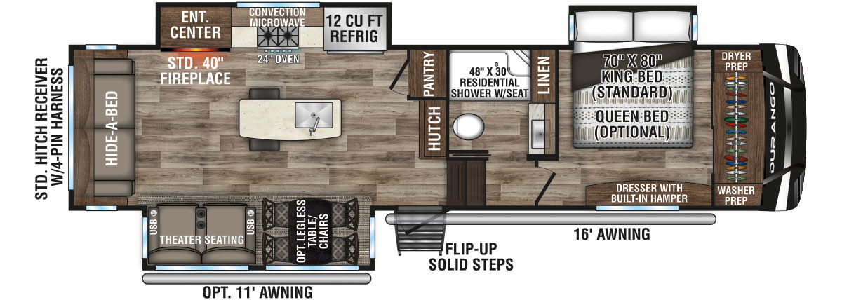 2021 KZ RV Durango D301RLT Fifth Wheel Floorplan