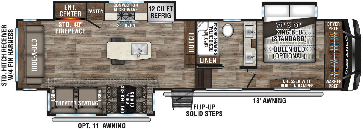 2021 KZ RV Durango D333RLT Fifth Wheel Floorplan