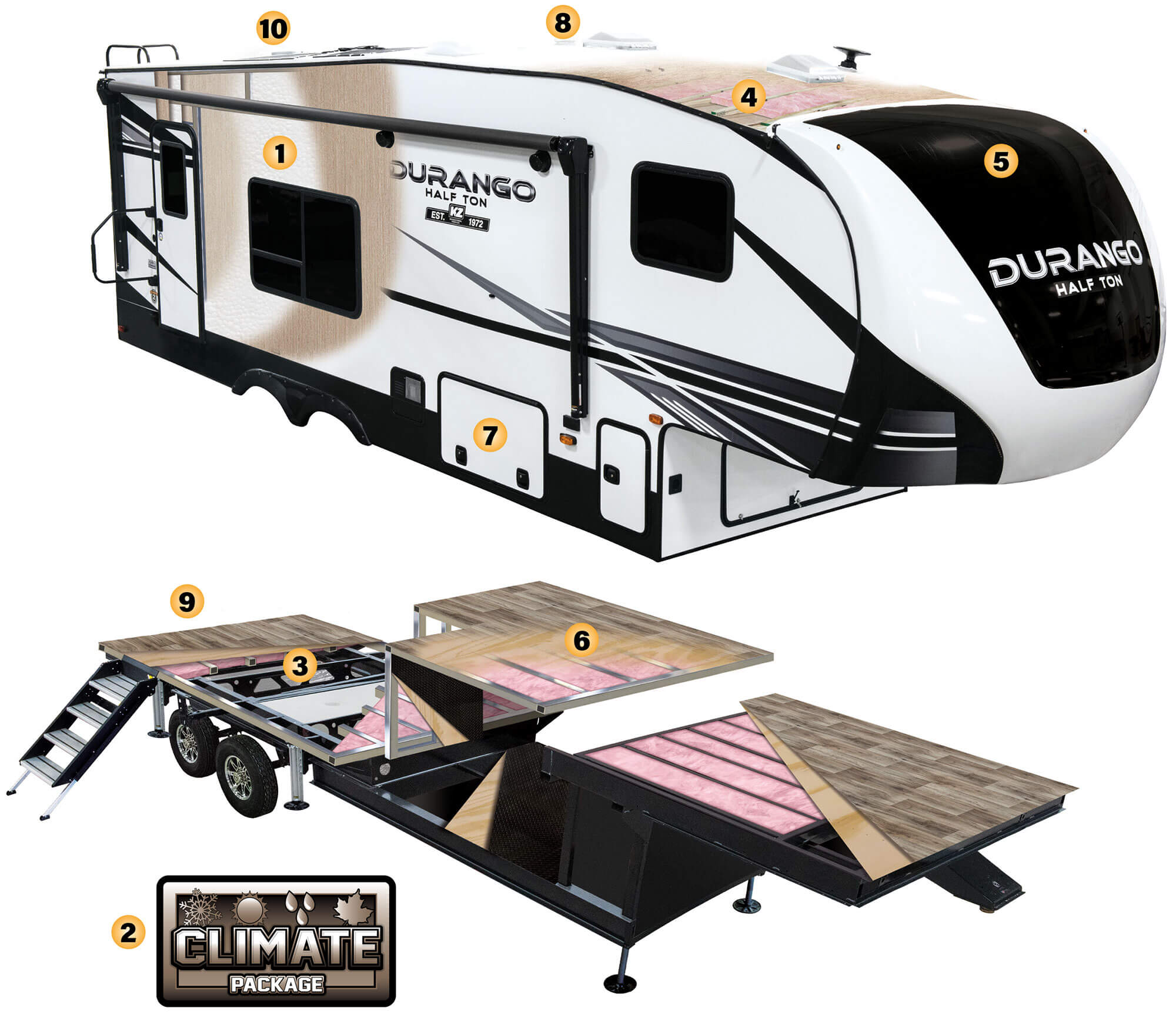 2021 KZ RV Durango Half-Ton Lightweight Luxury Fifth Wheel Cutaway