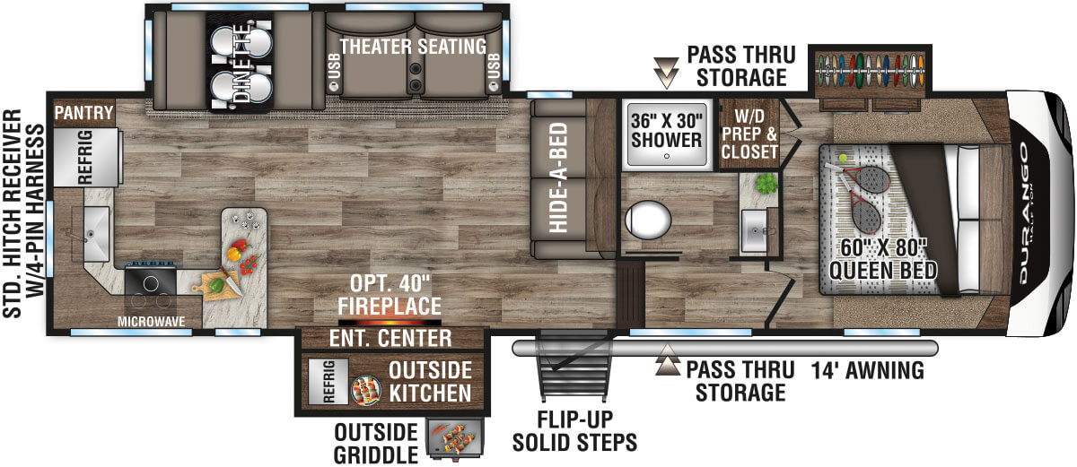 2021 KZ RV Durango Half-Ton D256RKT Fifth Wheel Floorplan