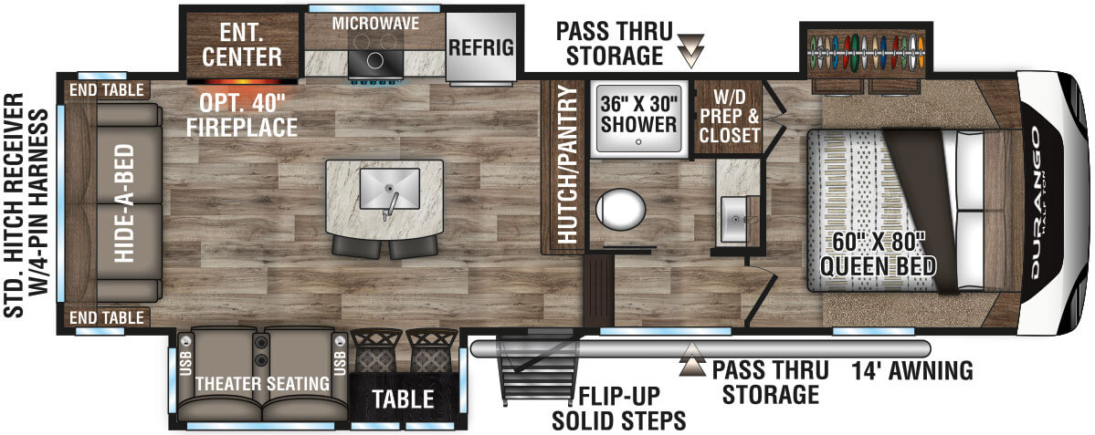 2021 KZ RV Durango Half-Ton D263RLT Fifth Wheel Floorplan