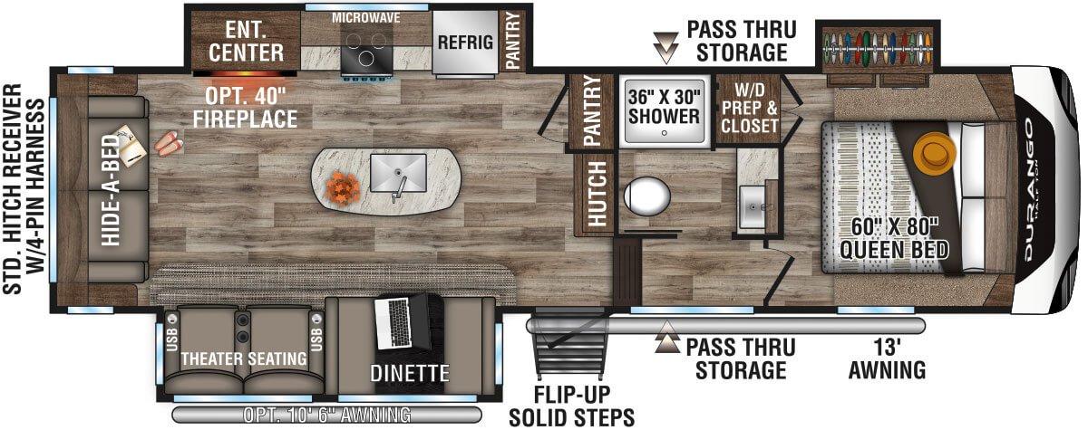 2021 KZ RV Durango Half-Ton D283RLT Fifth Wheel Floorplan