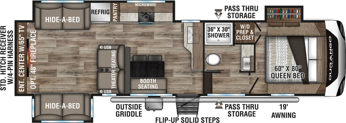 2021 KZ RV Durango Half-Ton D290RLT Fifth Wheel Floorplan