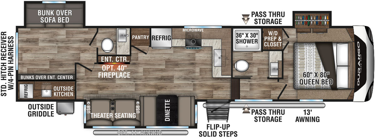 2021 KZ RV Durango Half-Ton D291BHT Fifth Wheel Floorplan