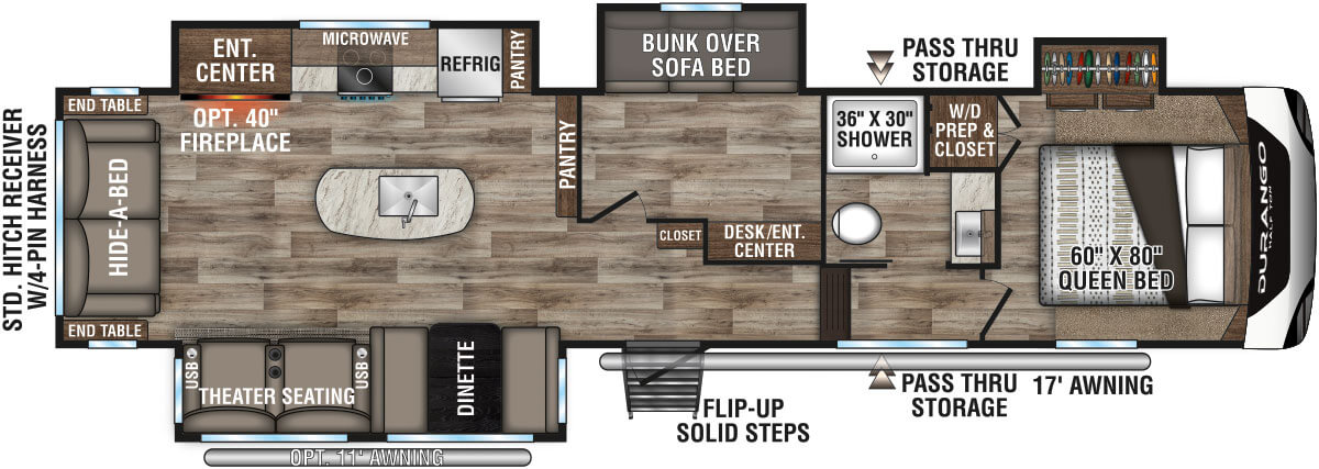 2021 KZ RV Durango Half-Ton D294MBQ Fifth Wheel Floorplan