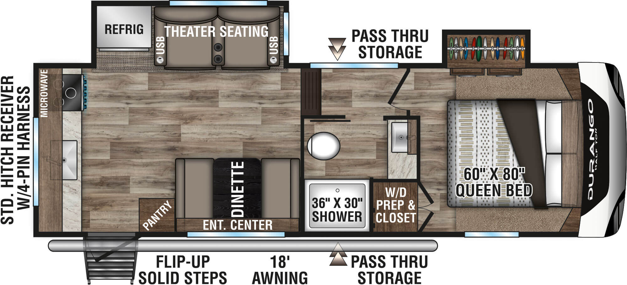 2021 KZ RV Durango Half-Ton D230RKD Fifth Wheel Floorplan Theater Seating Option