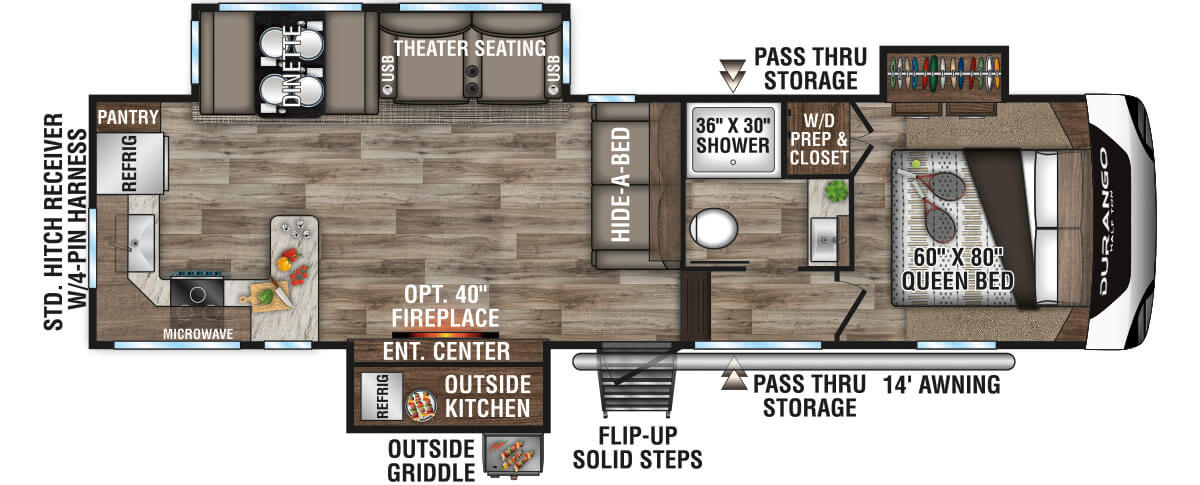 2021 KZ RV Durango Half-Ton D256RKT Fifth Wheel Floorplan