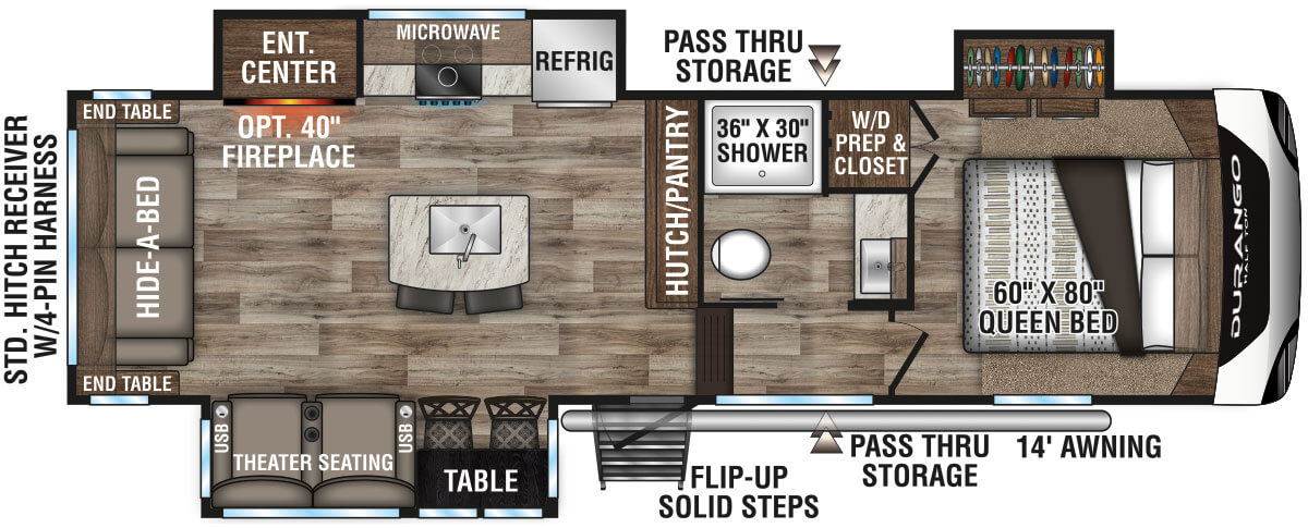 2021 KZ RV Durango Half-Ton D263RLT Fifth Wheel Floorplan