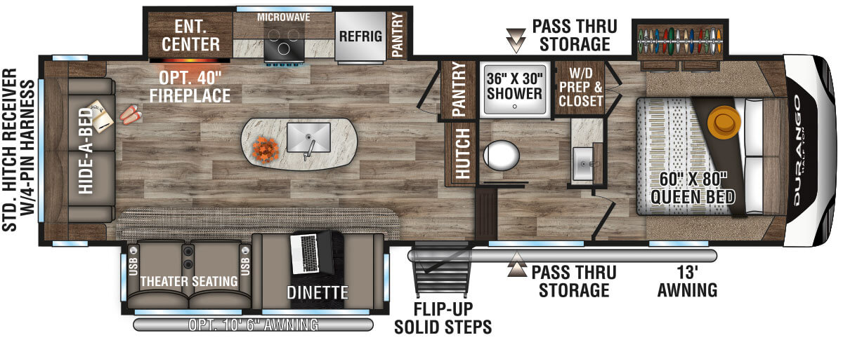 2021 KZ RV Durango Half-Ton D283RLT Fifth Wheel Floorplan