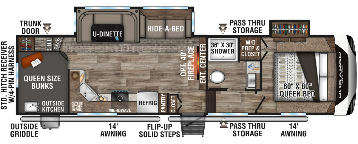 2021 KZ RV Durango Half-Ton D286BHD Fifth Wheel Floorplan