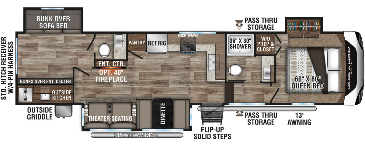 2021 KZ RV Durango Half-Ton D291BHT Fifth Wheel Floorplan