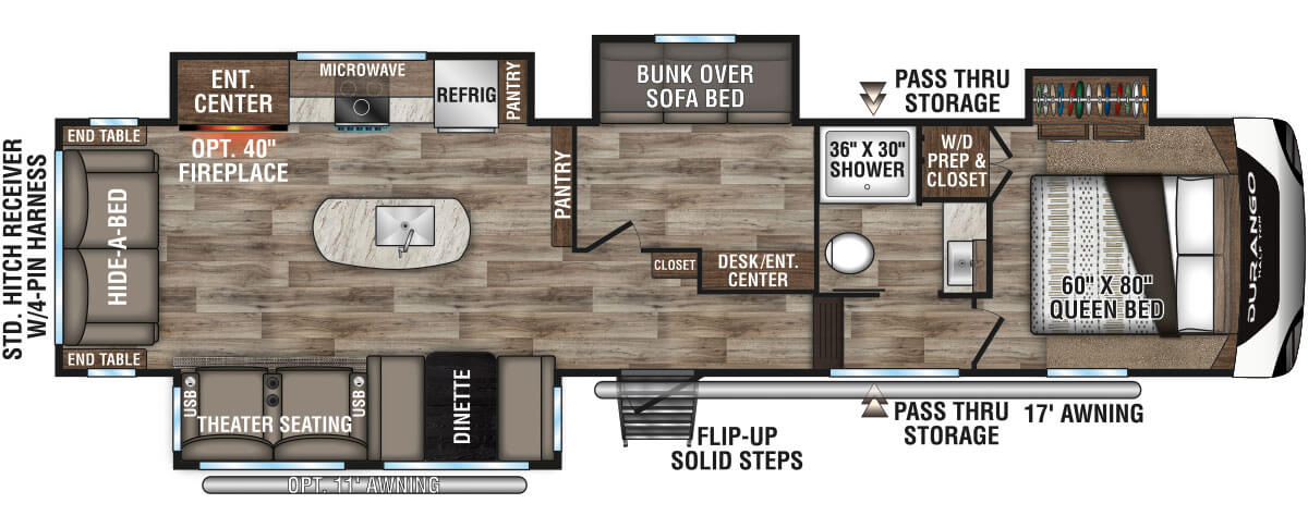 2021 KZ RV Durango Half-Ton D294MBQ Fifth Wheel Floorplan