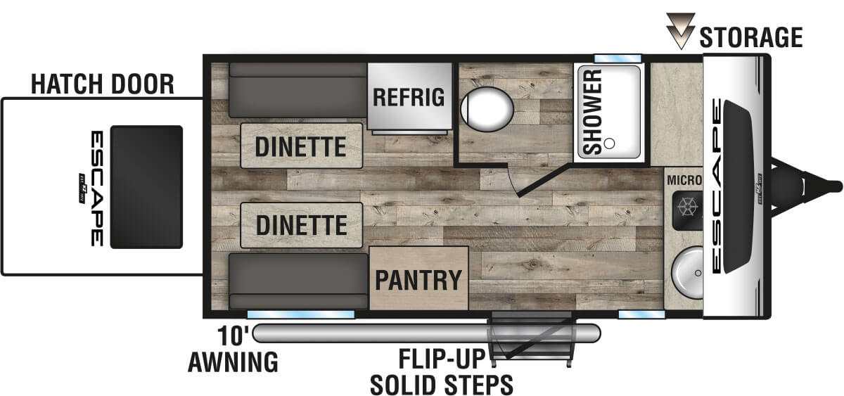 2021 KZ RV Escape E14 HATCH Travel Trailer Floorplan