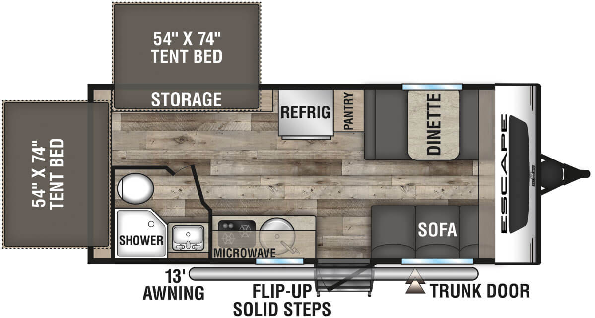 2021 KZ RV Escape E180RBT Travel Trailer Floorplan