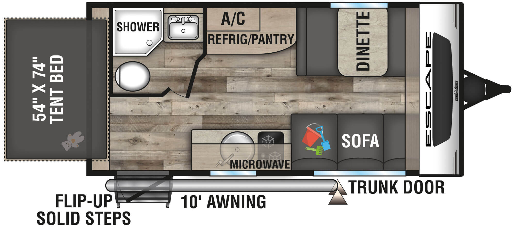 2021 KZ RV Escape E160RBT Travel Trailer Floorplan