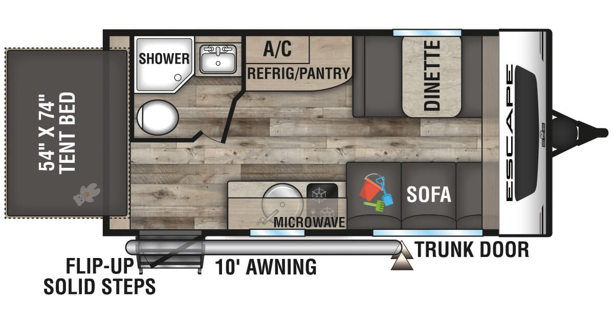 2021 KZ RV Escape E160RBT Travel Trailer Floorplan