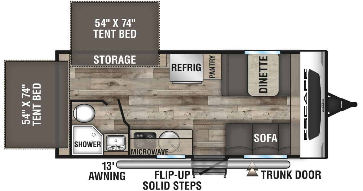 2021 KZ RV Escape E180RBT Travel Trailer Floorplan