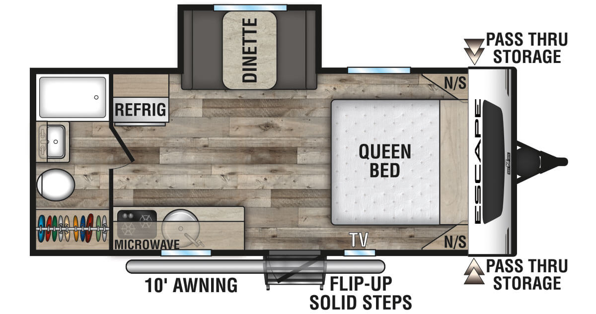 2021 KZ RV Escape E181RB Travel Trailer Floorplan