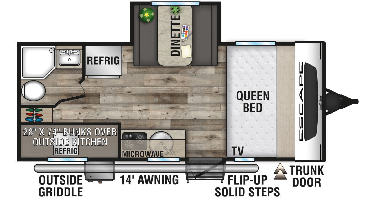 2021 KZ RV Escape E191BHK Travel Trailer Floorplan