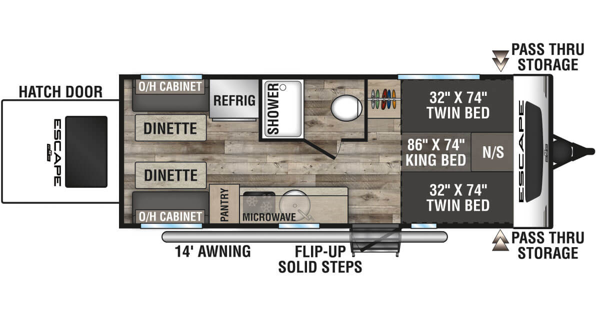 2021 KZ RV Escape E20 HATCH Travel Trailer Floorplan