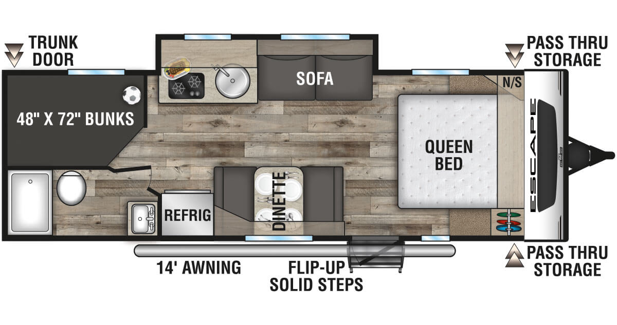 2021 KZ RV Escape E231BH Travel Trailer Floorplan