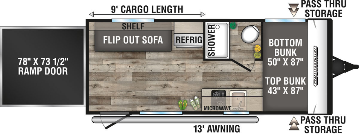 2021 KZ RV Sportsmen Classic 180TH Travel Trailer Toy Hauler Floorplan