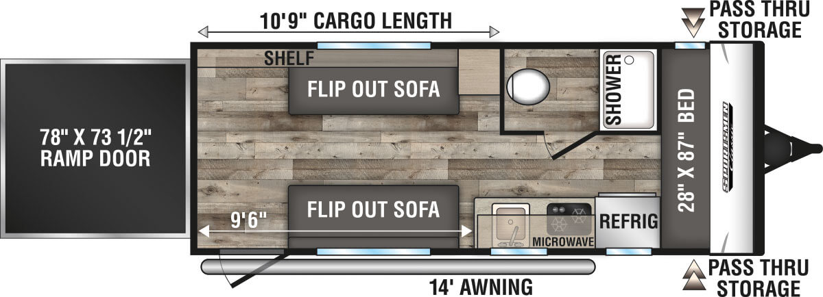 2021 KZ RV Sportsmen Classic 190TH Travel Trailer Toy Hauler Floorplan